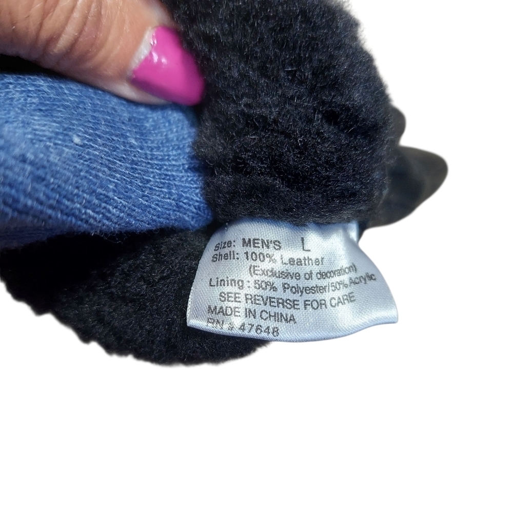 Men's Durable Black Leather Fleece Lined Gloves Large - Picture 7 of 10